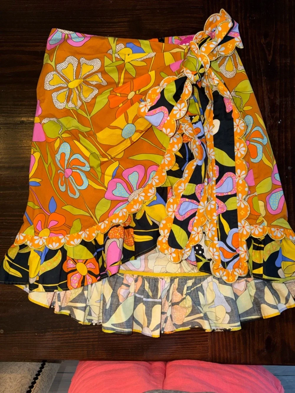 Floral Tie-Waist Mini Skirt - Orange Multi